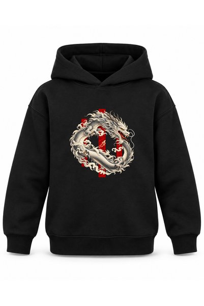ROOSTER GOLD Black Kids' Hoodie with Dragon Print