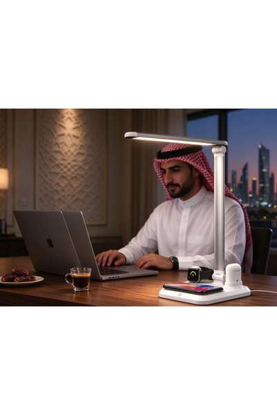 Generic Brand 4-in-1 LED Desk Lamp with Wireless Charging Station — Fast Qi C...