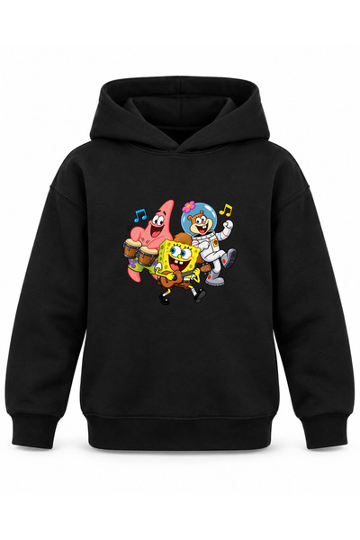 ROOSTER GOLD "Friends of the Sea" Printed Black Children's Hooded Sweatshirt