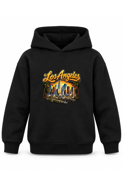 ROOSTER GOLD Los Angeles Signature-Printed Black Kids' Hooded Sweatshirt