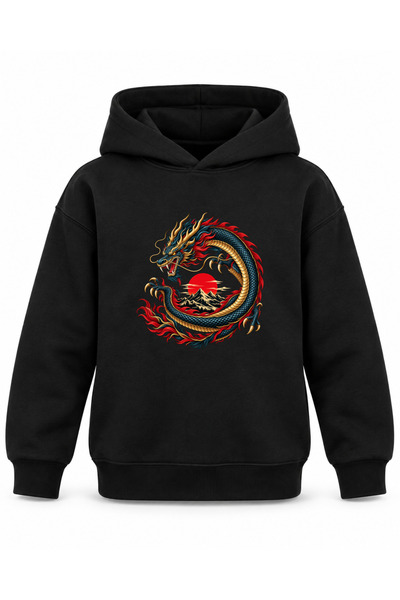 ROOSTER GOLD Black Kids' Hoodie with Dragon Print