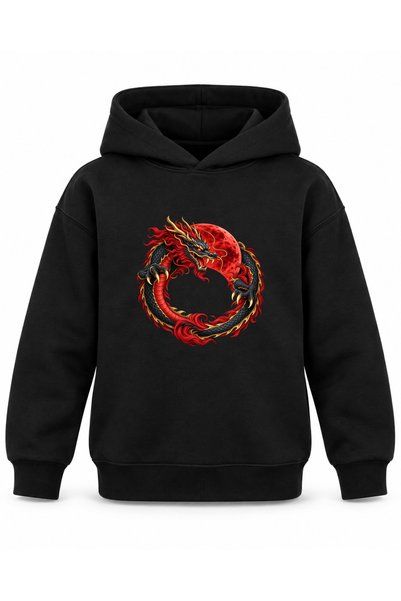 ROOSTER GOLD Black Kids' Hoodie with Dragon Print