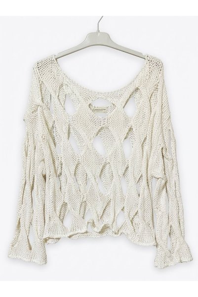 OSM White summer sweater, knitted with large stitches