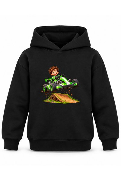 ROOSTER GOLD Black Kids' Hooded Sweatshirt with Race Car Print