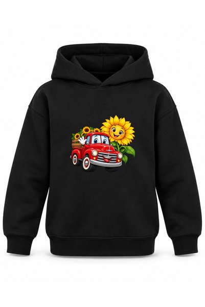 ROOSTER GOLD Black Kids' Hooded Sweatshirt with Farm Print
