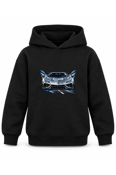 ROOSTER GOLD Black Children's Hooded Sweatshirt with Car Print