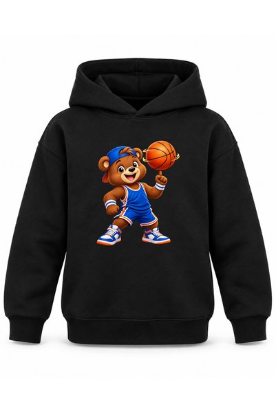 ROOSTER GOLD Black Kids' Hooded Sweatshirt with Basketball Print