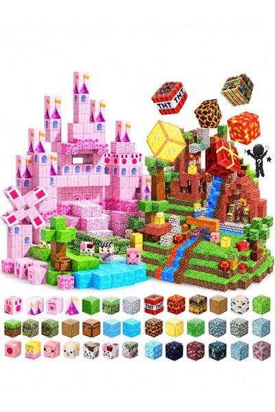 Siotay Set 2 în 1 de construcție magnetică 3D pentru copii, 200 Buc + 5 Figur...