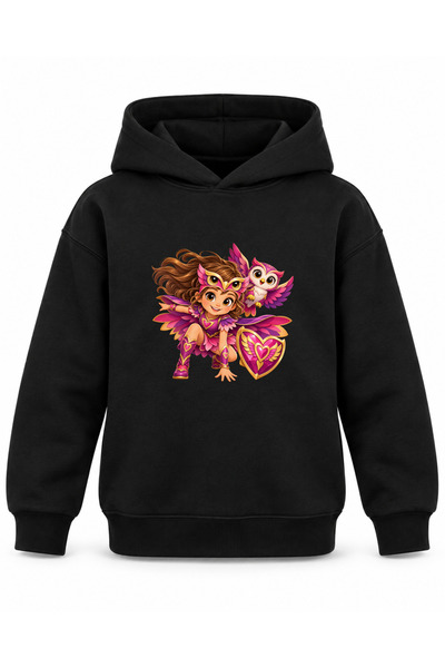 ROOSTER GOLD Black Kids' Hooded Sweatshirt with "Mini Hero" Print