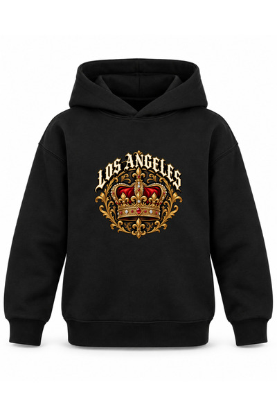 ROOSTER GOLD Los Angeles Gothic-Printed Black Kids' Hooded Sweatshirt