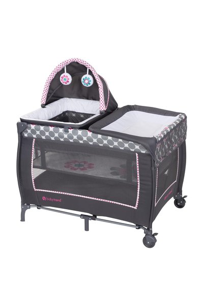 babytrend سرير أطفال ليلي سنوز ديلوكس 2، تصميم دايز دوتس باللون الوردي