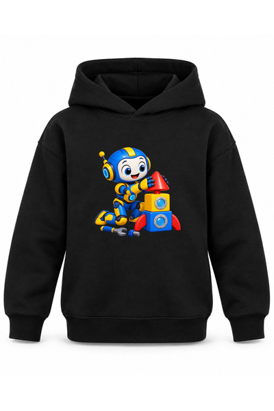 ROOSTER GOLD "Robot Friend" Printed Black Kids' Hoodie