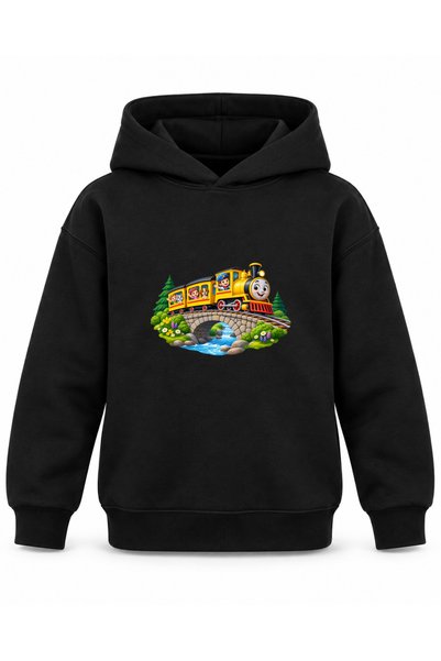 ROOSTER GOLD Black Kids' Hoodie with Train Print