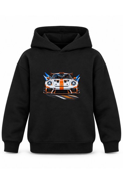 ROOSTER GOLD Black Children's Hooded Sweatshirt with Car Print