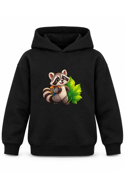 ROOSTER GOLD Black Children's Hooded Sweatshirt with Forest Print