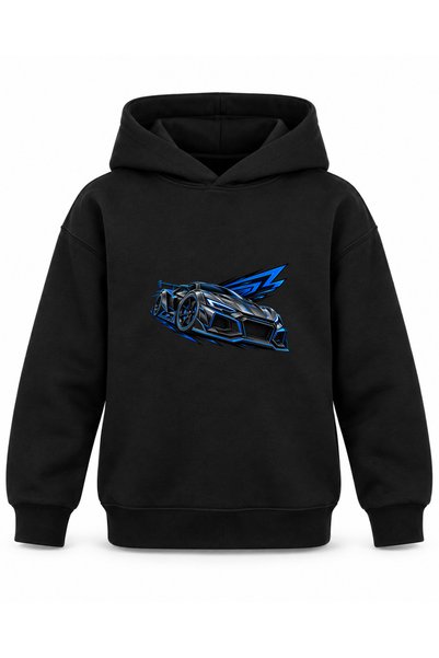 ROOSTER GOLD Black Children's Hooded Sweatshirt with Car Print