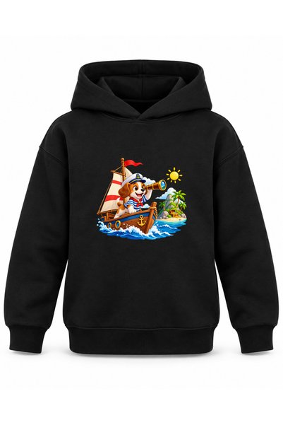 ROOSTER GOLD Black Kids' Hooded Sweatshirt with Pirate Adventure Print
