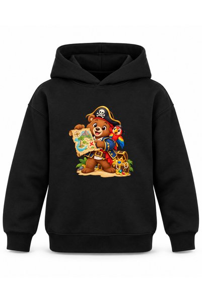 ROOSTER GOLD Black Kids' Hooded Sweatshirt with Pirate Adventure Print