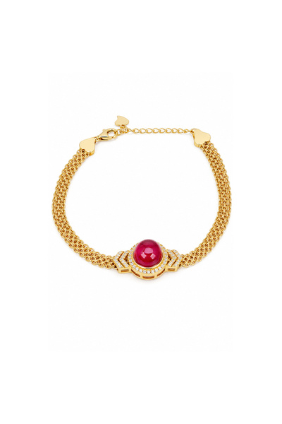 Generic Brand 9K Oval Cabochon Lab Created Ruby Multi Strand Bracelet, Lab Gr...