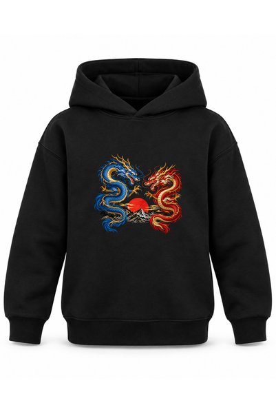 ROOSTER GOLD Black Kids' Hoodie with Dragon Print