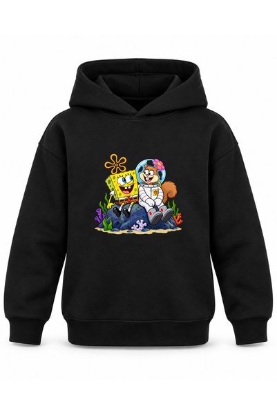 ROOSTER GOLD "Friends of the Sea" Printed Black Children's Hooded Sweatshirt