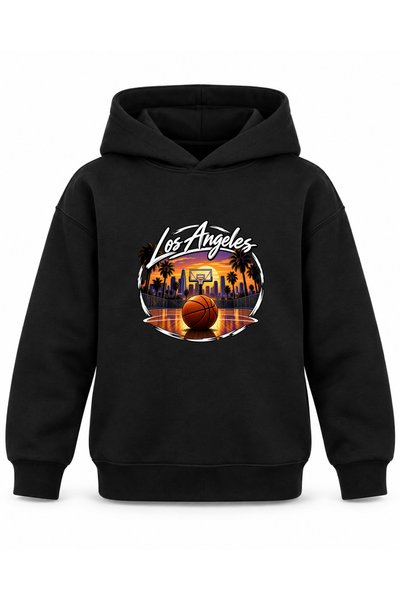 ROOSTER GOLD Los Angeles Signature-Printed Black Kids' Hooded Sweatshirt