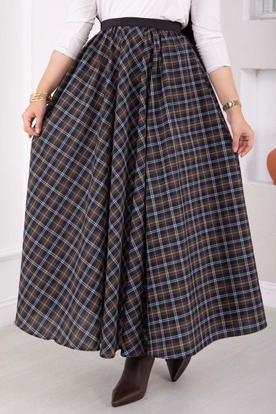 EBRUTESETTÜR Plaid Flared Skirt, Black and Tan