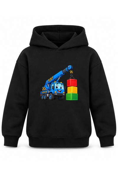 ROOSTER GOLD Construction Equipment-Printed Black Children's Hooded Sweatshirt