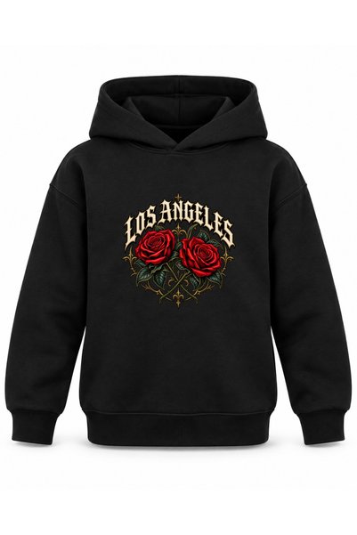 ROOSTER GOLD Los Angeles Gothic-Printed Black Kids' Hooded Sweatshirt
