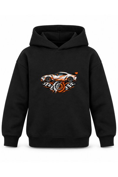ROOSTER GOLD Black Children's Hooded Sweatshirt with Car Print
