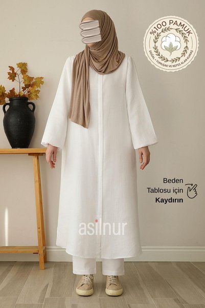 ASİLNUR Sahra Kadın %100 Pamuklu Müslin Umre Ve Hac İkili Takım Ekru
