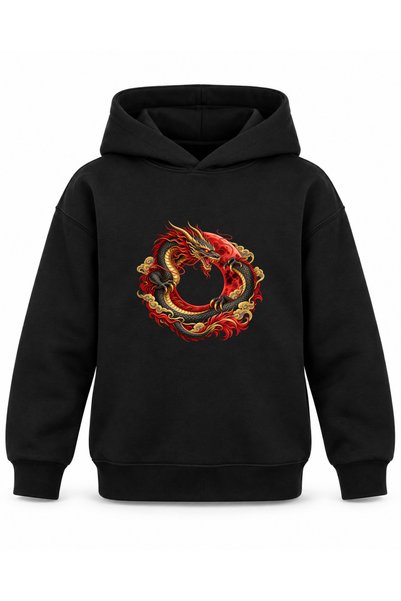 ROOSTER GOLD Black Kids' Hoodie with Dragon Print