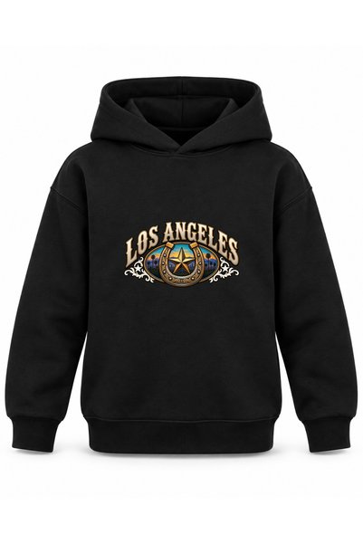 ROOSTER GOLD Los Angeles Gothic-Printed Black Kids' Hooded Sweatshirt