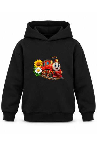ROOSTER GOLD Black Kids' Hoodie with Train Print