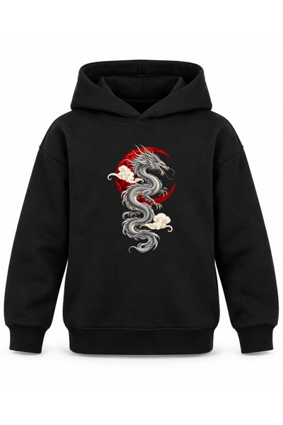 ROOSTER GOLD Black Kids' Hoodie with Dragon Print
