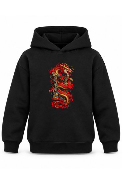 ROOSTER GOLD Black Kids' Hoodie with Dragon Print