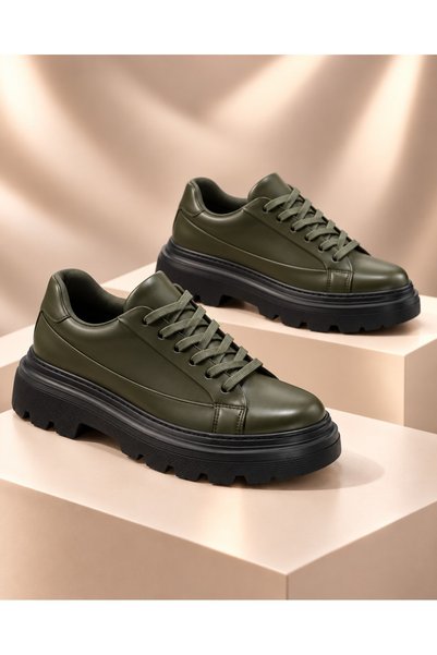 bay tuluk BayTuluk BT-X24 Khaki Vegan Leather Black High-Sole Men's Casual Sn...