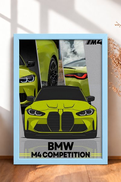HOMEPACK Lemon Yellow Modern Modal German Sports Car Framed Art Print / Car P...