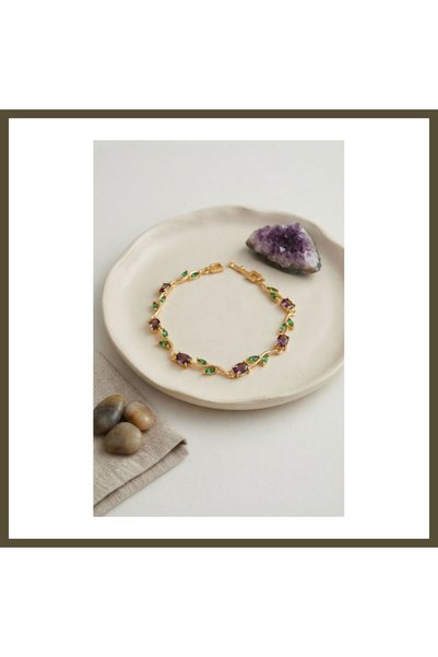 northcity n Purple Zircon Stone Flower-Modal Gold-Plated Brass Women's Bracel...