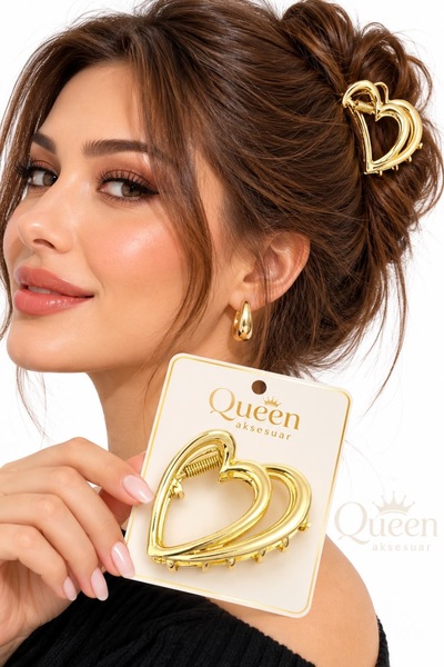 QUEEN AKSESUAR Interlocking Double-Clip Hair Clip, 5.5 cm, Gold-Plated Metal,...