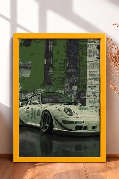 HOMEPACK Green-Toned Retro Collage Sports Car Framed Art Print / Car Poster f...