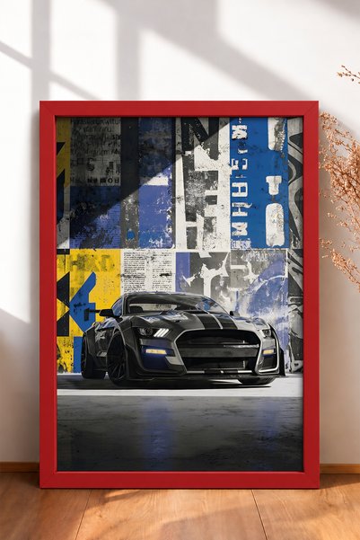 HOMEPACK Yellow and Blue Collage-Style American Muscle Car Framed Art Print /...