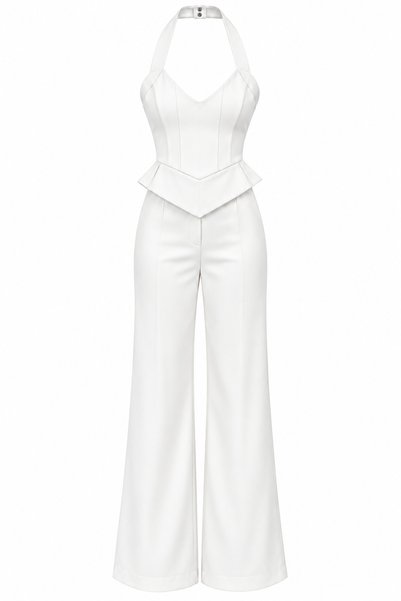 My Blog White Two-Piece Set with Snap-Fastened Neck Pieces - 0937
