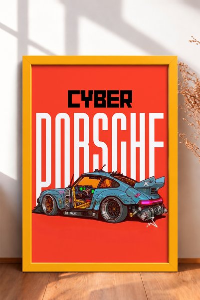 HOMEPACK Cyberpunk Blue Wide-Body Sports Car Framed Art Print / Car Poster fo...