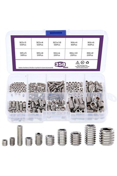 TERRIFI 350 Pcs Stainless Steel Hex Socket Set Screws, M3/4/5/6/8 Assortment ...