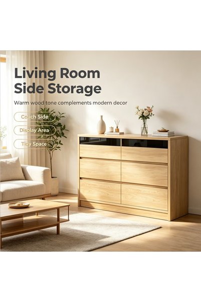 Arabest 6 Drawer Dresser for Bedroom, Wood Chest of Drawers with LED Light an...