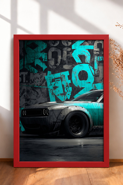 HOMEPACK Poster auto cu cadru, mașină cu caroserie lată, turcoaz cu grafite, ...