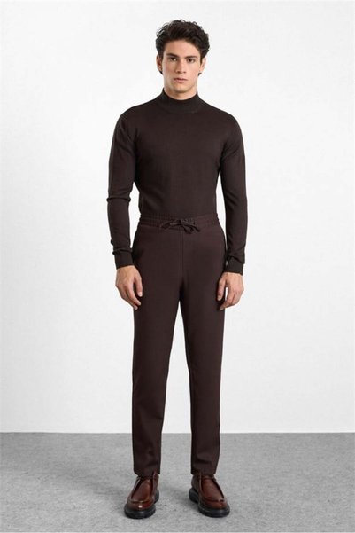 SÜVARİ Koyu Kahve Slim Düz Twill Lastikli Jogger Pantolon