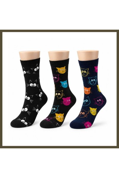 northcity n Unisex Cat-Print Socks, 3-Pack, Cotton, Colorful, Long Socks, Sti...