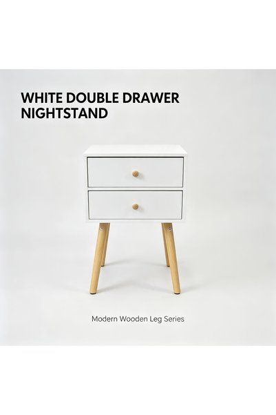 Arabest Double-Drawer Bedside Nightstand, Nordic Wooden Night Table with Tape...